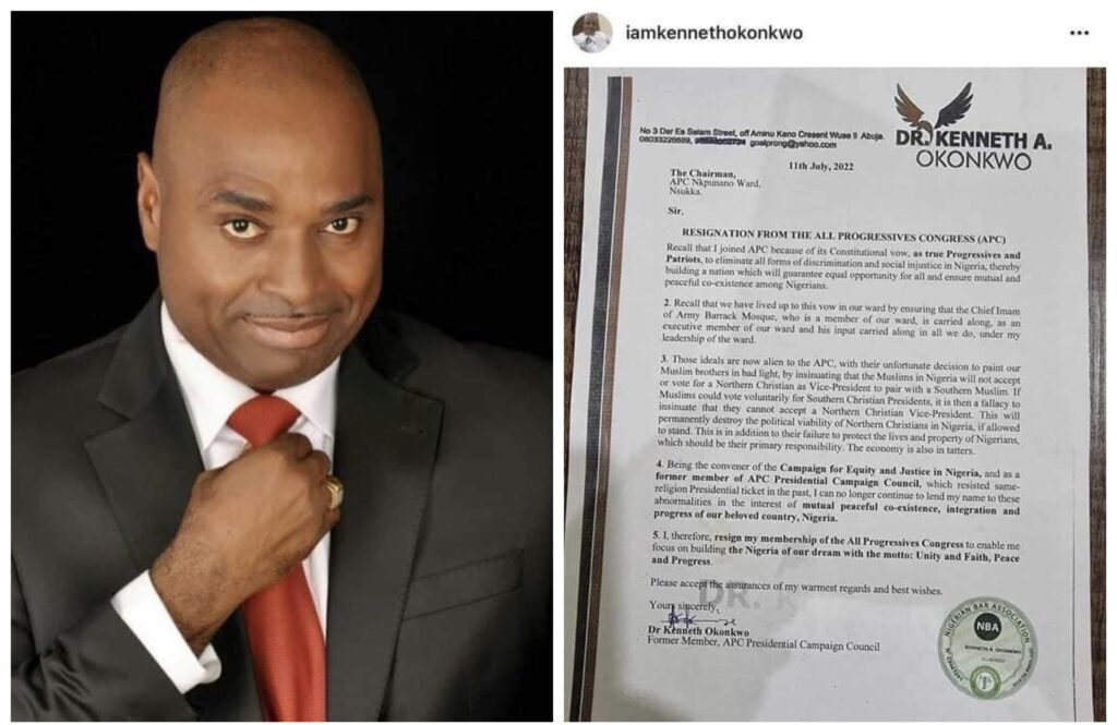 Actor Kenneth Okonkwo Resigns From APC Over Muslim-Muslim Presidential Team