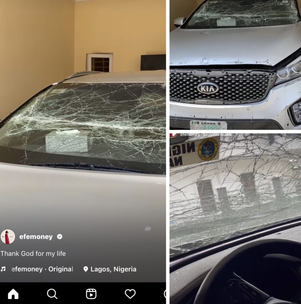 Ex-BBNaija Winner Efe Cries Out After Assailants Attacked Him; Damaged Car