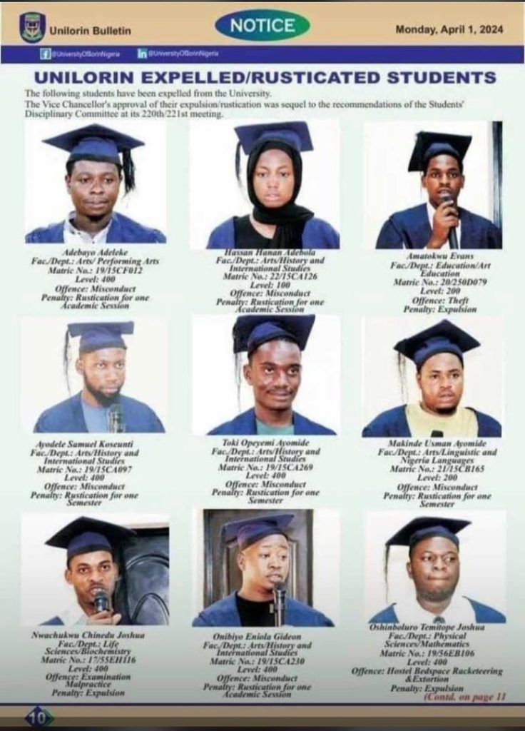 Unilorin Suspends, Expels 19 Students Over Malpractice, Misconduct and Other Offences