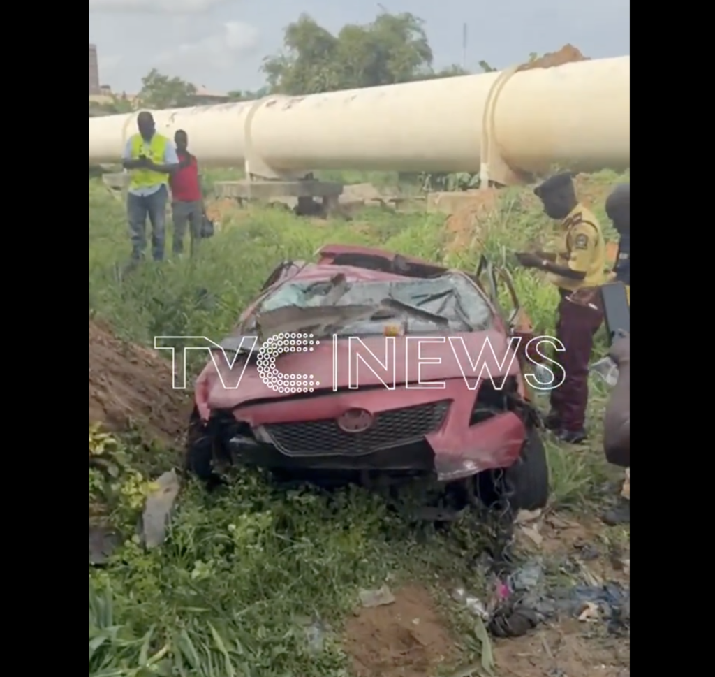 The car, after plunging into the ditch (Credit: TVC)