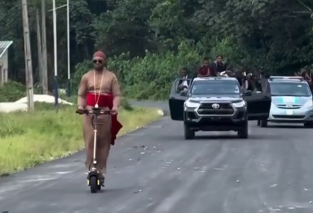 Reactions as Olu of Warri Tours Newly Completed Road with Scooter