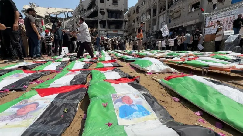Mass Funeral in Gaza for 112 Palestinians Killed in 2023 Israeli Strike