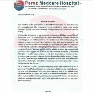 Perez Hospital On Mohbad 2
